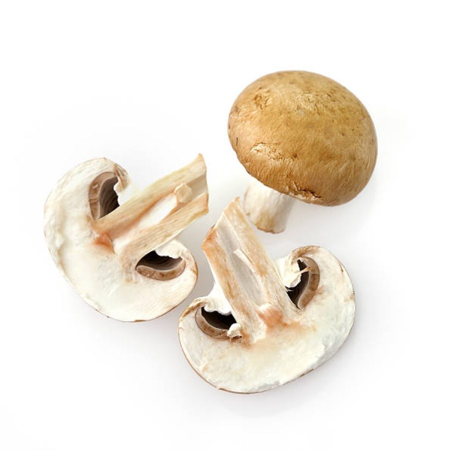 Raw Brown Mushrooms On White Background