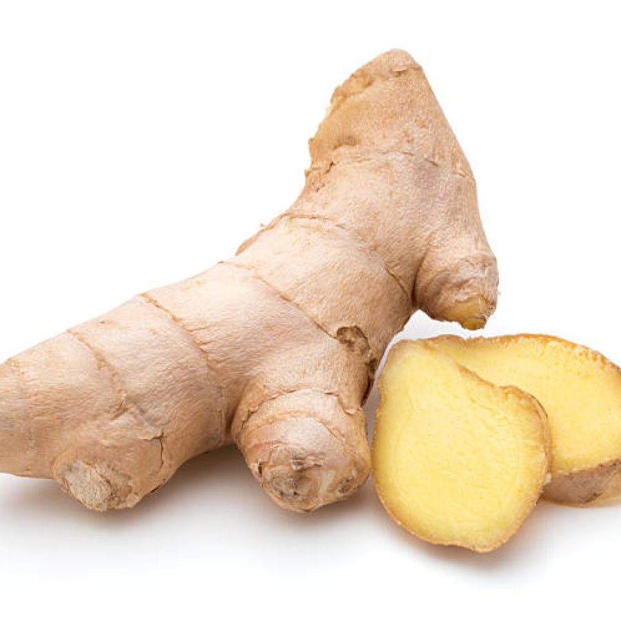 Fresh ginger root or rhizome isolated on white background cutout