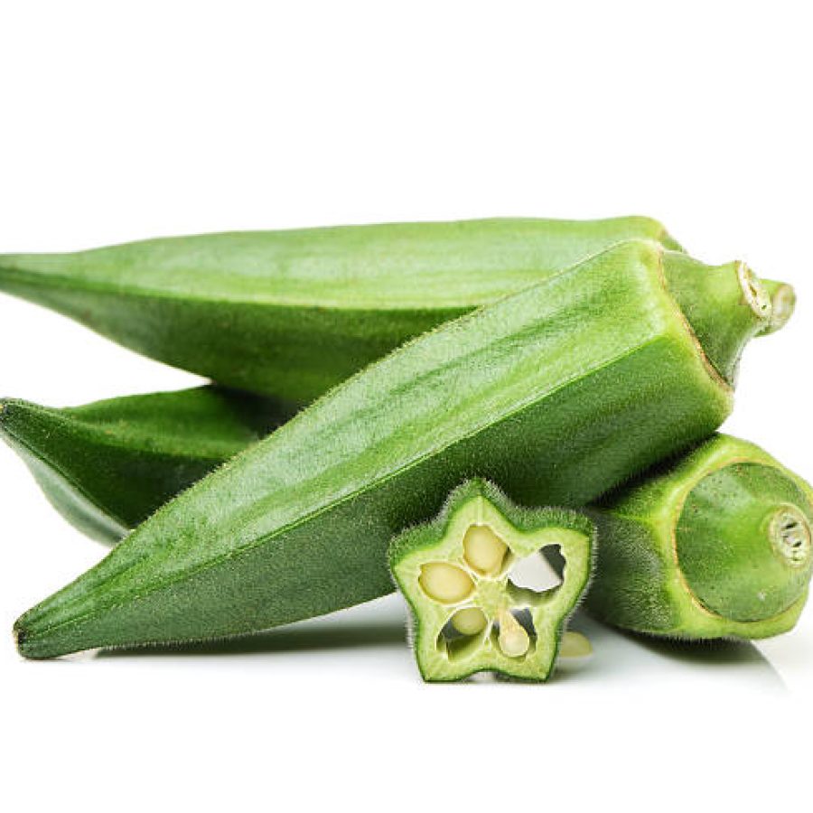 Fresh young okra isolated on white background