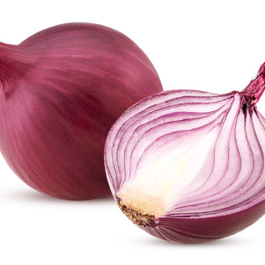 Red whole onion and one cut in half isolated on white background Clipping Path